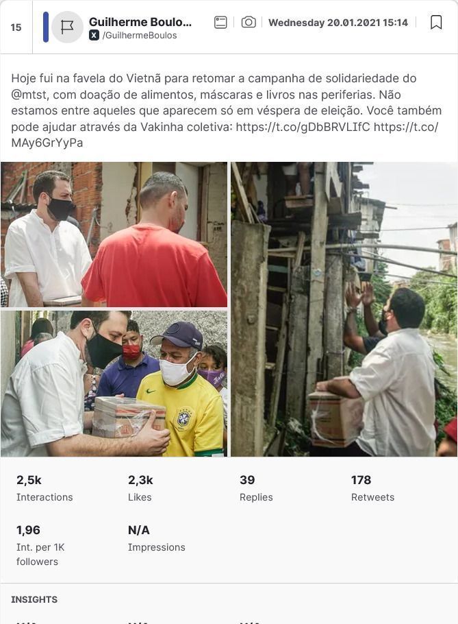 Publicação de Boulos no dia 20 de janeiro de 2021 • Reprodução
