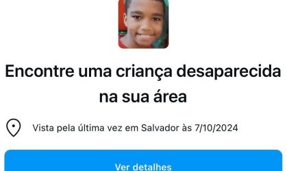 Alerta sobre criança desaparecida foi publicado no Facebook e Instagram