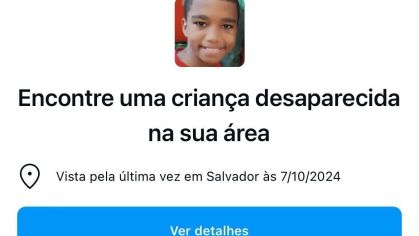 Alerta sobre criança desaparecida foi publicado no Facebook e Instagram