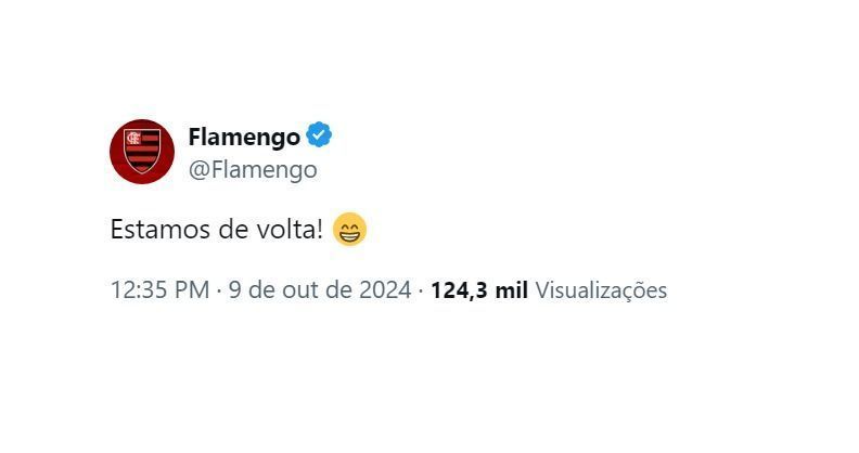 Conta oficial do Flamengo já está de volta ao X