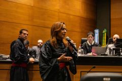 A promotora Audrey Castro durante julgamento do caso Marielle
