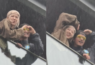 Bruno Mars e Rosé, do Blackpink, acenam e dançam em sacada de hotel no Rio