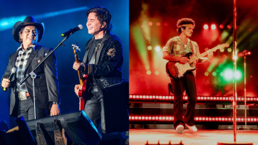 Chitãozinho e Xororó fizeram uma participação no último show de Bruno Mars em São Paulo, no domingo (13)