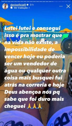 Davi Brito reflete sobre conquistas de sua vida. • Instagram/Davi Brito