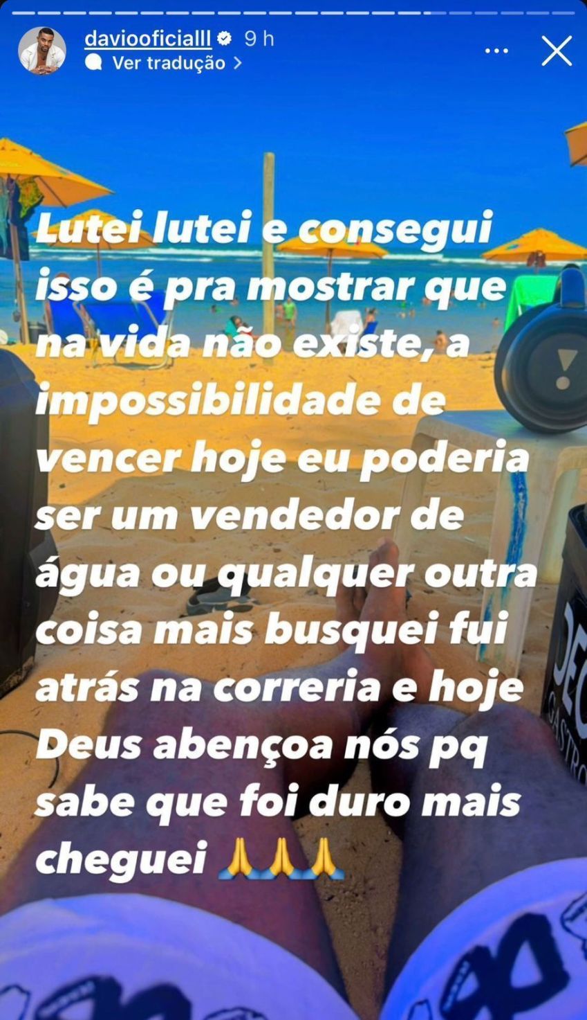 Davi Brito reflete sobre conquistas de sua vida. • Instagram/Davi Brito