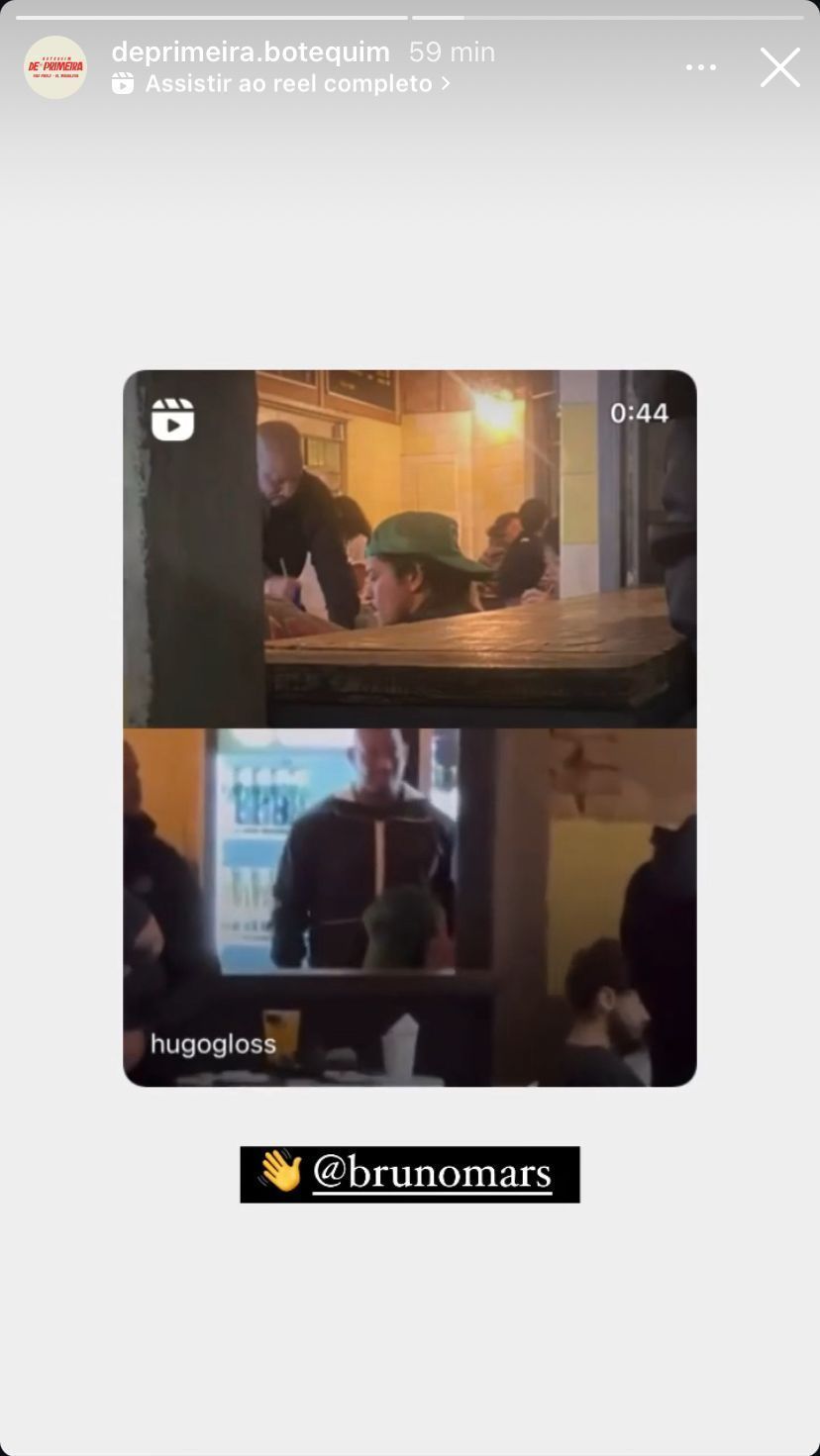 Bar escolhido por Bruno Mars foi o De Primeira, localizado na Vila Madalena, em SP • Instagram/De Primeira