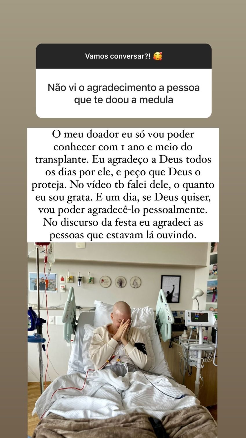 Fabiana Justus explica motivo de não agradecer doador de medula em discurso. • Instagram/Fabiana Justus