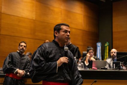 O promotor Fabio Vieira durante julgamento do caso Marielle