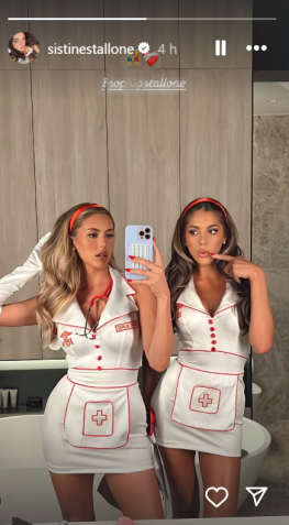 Sophia e Sistine Stallone com fantasia de enfermeira • Instagram/ Sistine Stallone