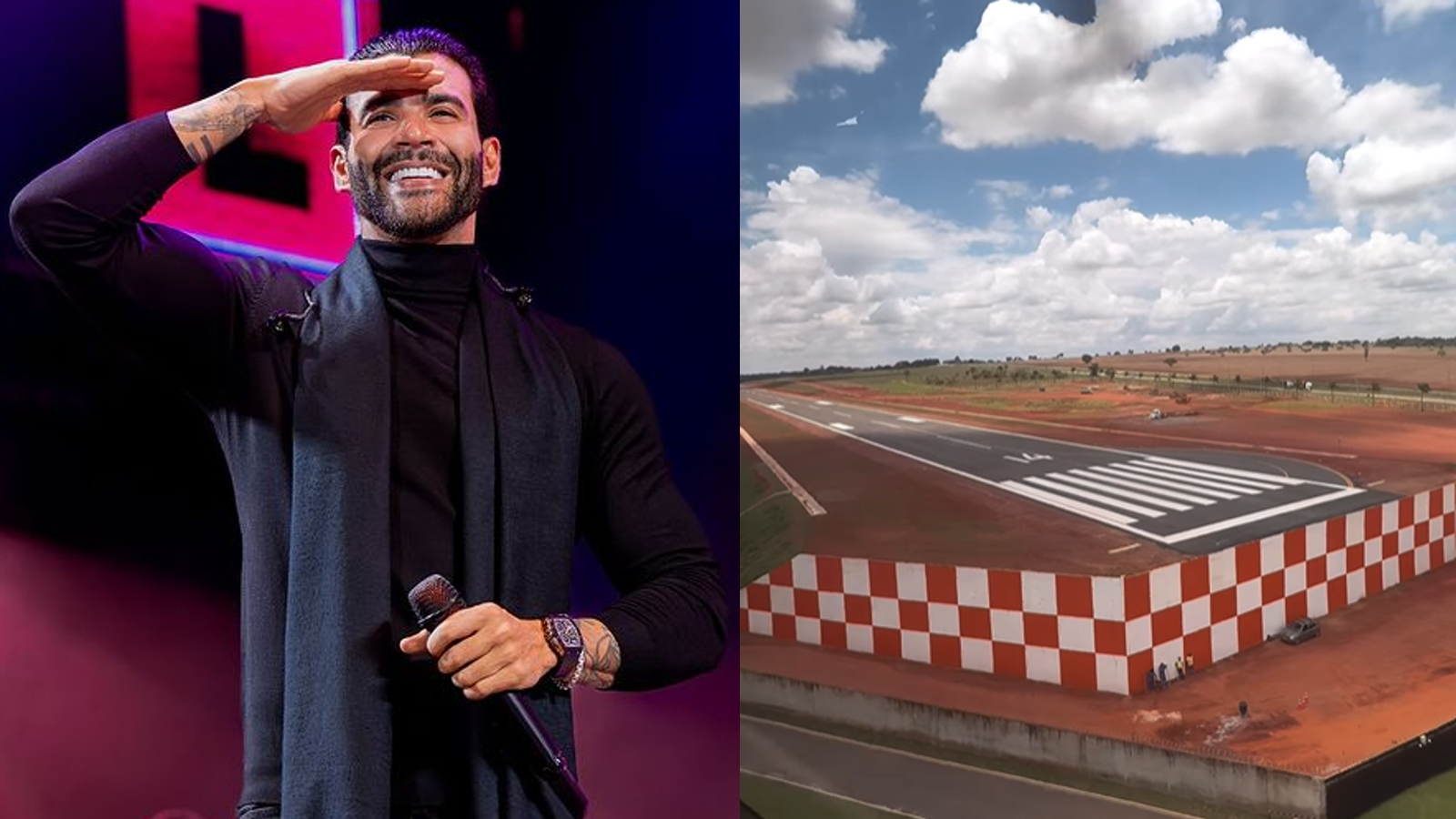 Ao som da música “Bloqueado”, ele sobrevoou o aeroporto que fica ao lado de uma estrada