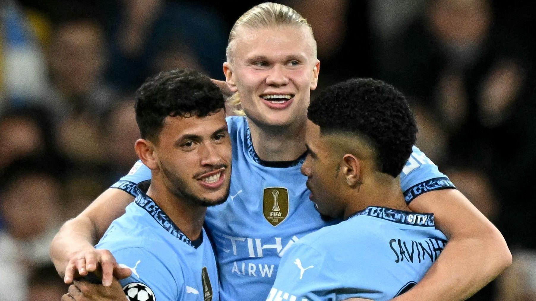 Haaland comemora um de seus gols com a camisa do City na Champions