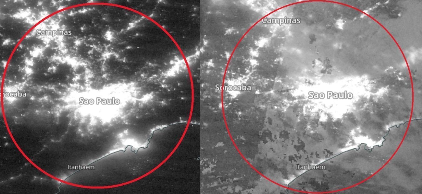 Imagens de satélite mostram luminosidade antes e depois do apagão em SP • Nasa