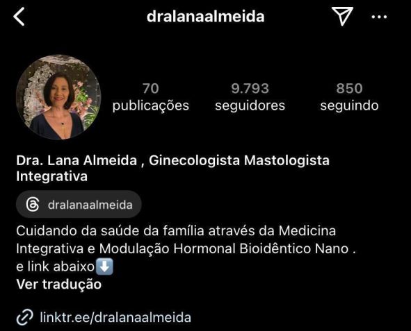 Perfil da médica Lana Almeida nas redes sociais • Redes Sociais
