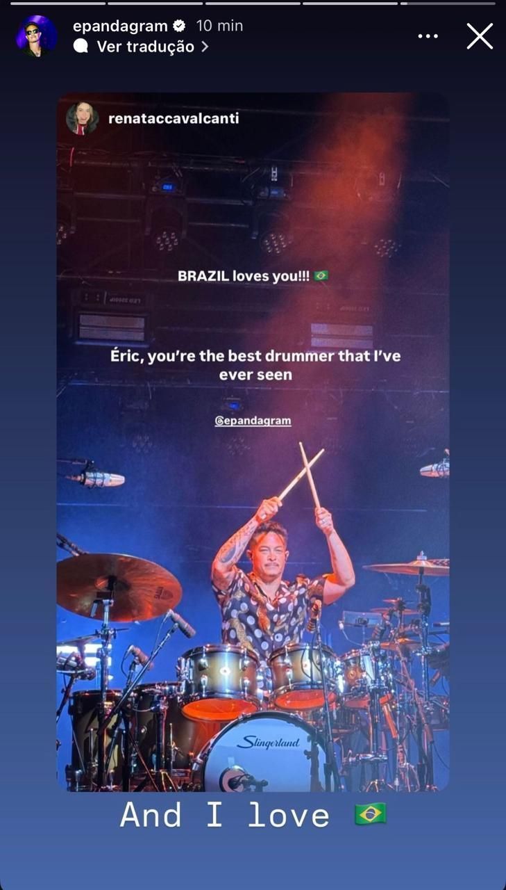Eric Hernandez, irmão e baterista de Bruno Mars, durante pocket show em SP • Instagram/Eric Hernandez