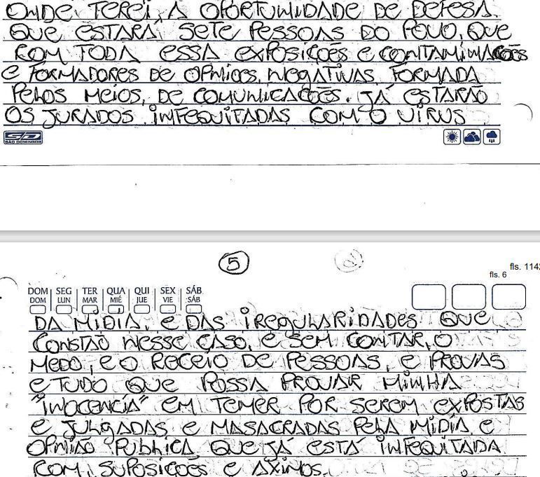 Trecho de carta escrita por Paulo Cupertino • Reprodução
