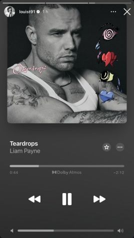 Louis Tomlinson compartilhou que estava ouvindo "Teardrops", última canção de Liam Payne • Instagram/Louis Tomlinson