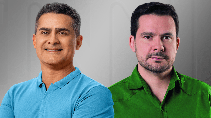 David Almeida (à esquerda) e Capitão Alberto Neto, candidatos a prefeito de Manaus • Arte/CNN