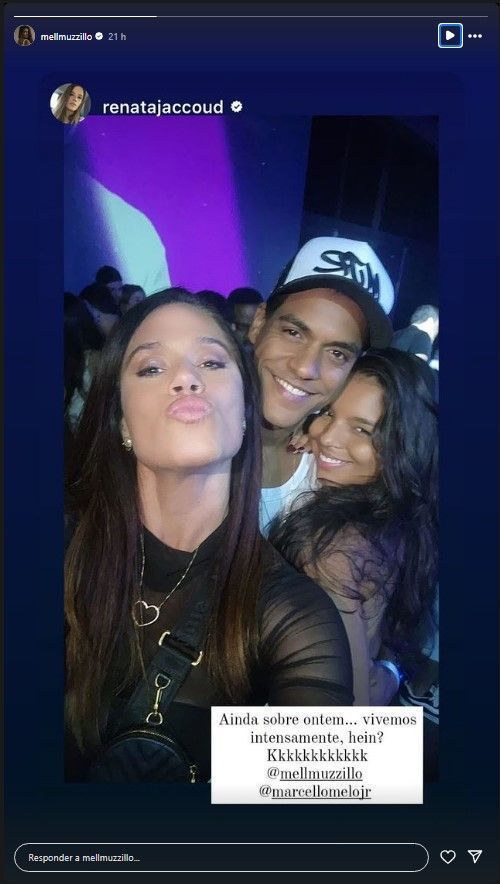Mell Muzillo compartilha foto de amiga em que aparece agarrada com Marcello Melo Jr • Instagram/Mell Muzillo