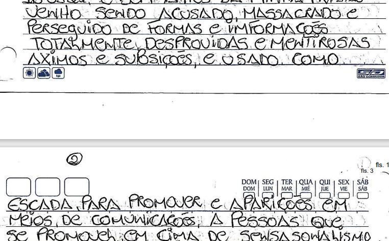 Trecho de carta escrita por Paulo Cupertino • Reprodução