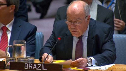Mauro Vieira, ministro das Relações Exteriores do Brasil, durante fala no Conselho de Segurança da ONU
