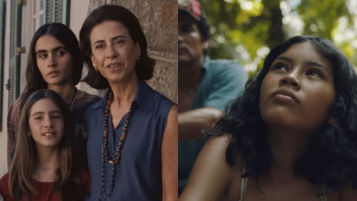 Montagem com os filmes "Ainda Estou Aqui" e "Manas"