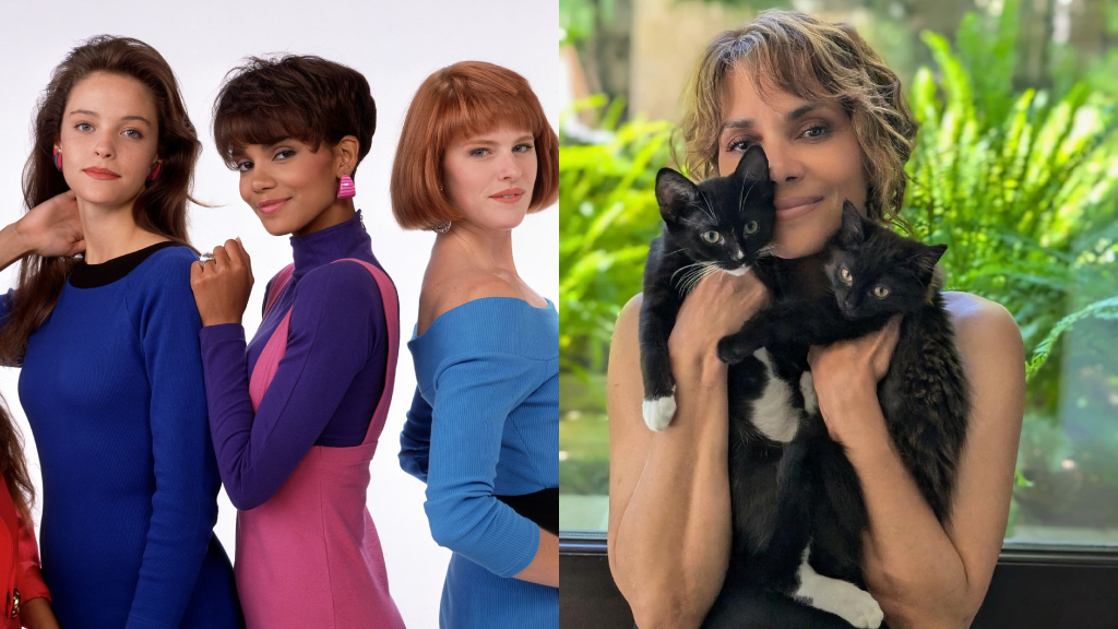 Montagem com Halle Berry na série de comédia "Living Dolls" e uma imagem no Instagram da atriz