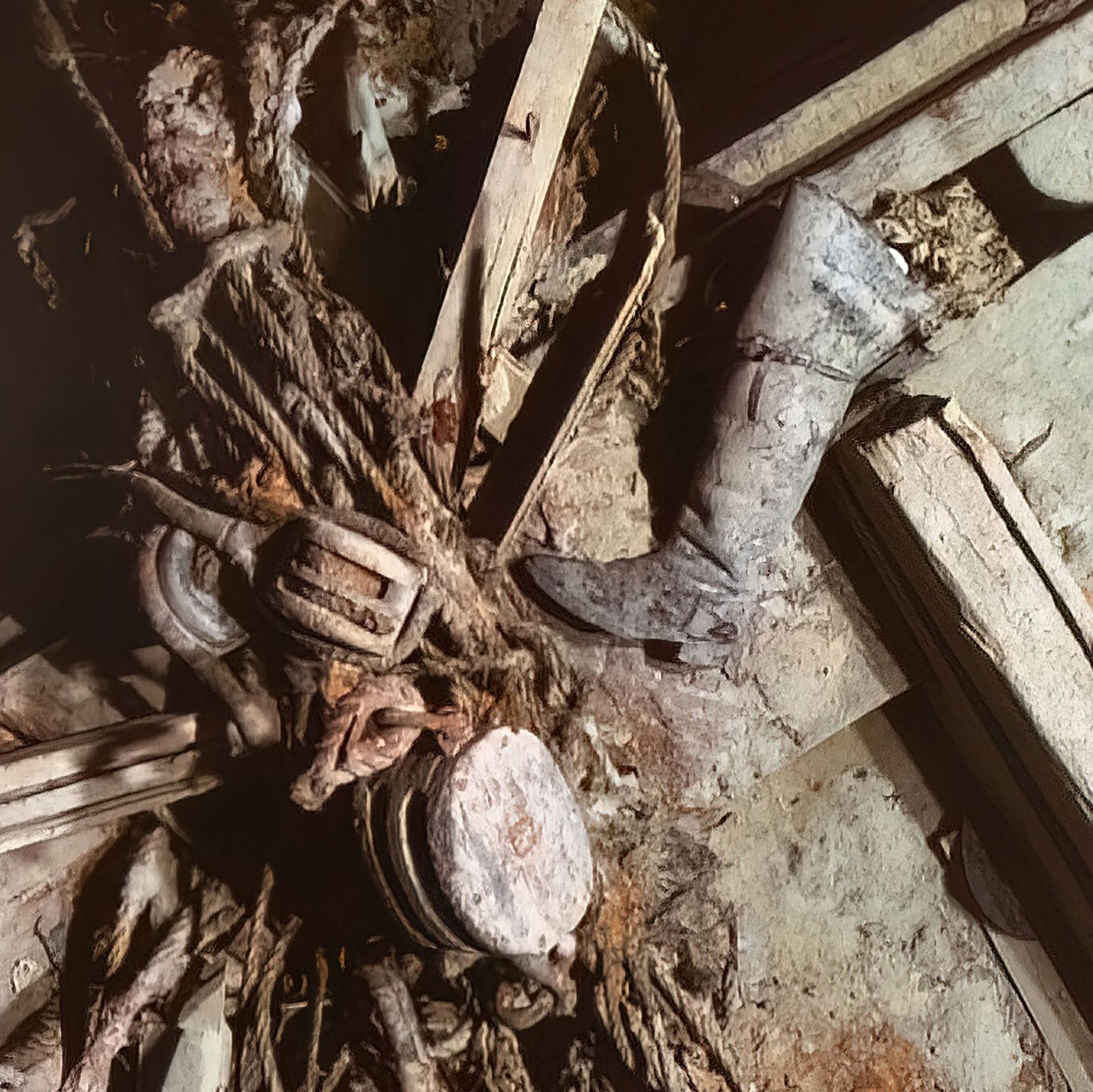 É possível ver uma bota que se acredita ter sido usada por Frank Wild, o segundo no comando de Shackleton • Falklands Heritage Maritime Trust/National Geographic via CNN Newsource