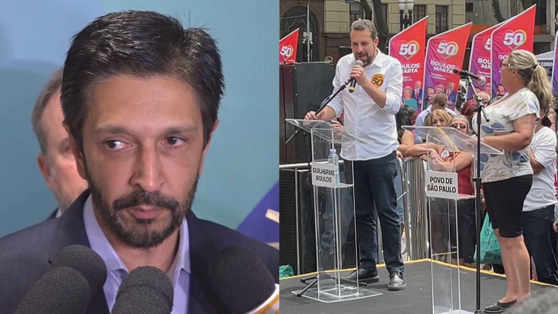 Ricardo Nunes em coletiva durante visita à AACD; Guilherme Boulos em "debate na rua"