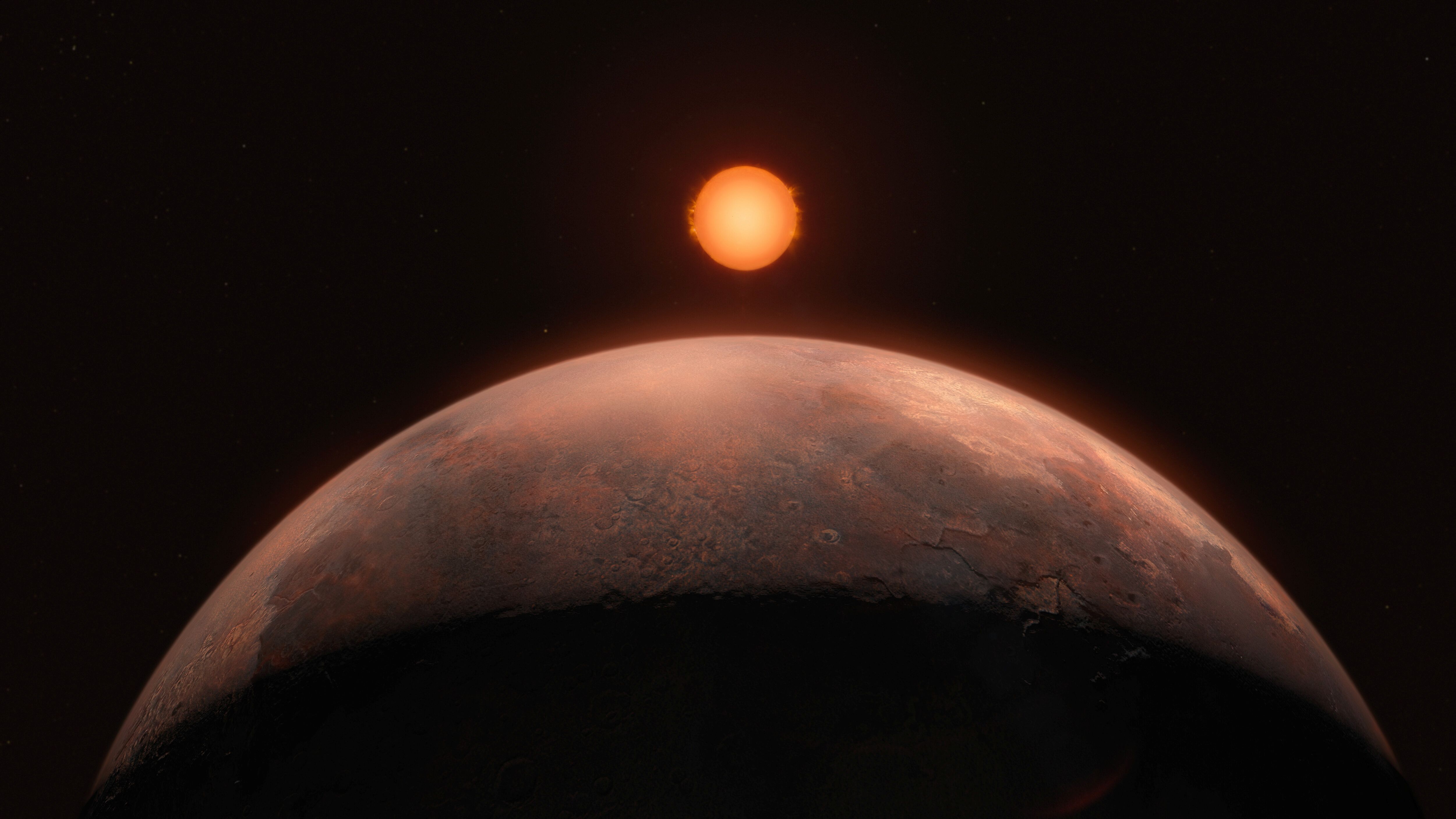 Impressão artística mostra o planeta de massa subterrestre descoberto na órbita da estrela de Barnard