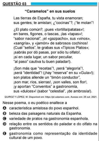 Questão de espanhol do Enem 2023 • Reprodução/Inep