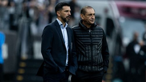 Emiliano Diaz, auxiliar, e Ramón Diaz, técnico do Corinthians