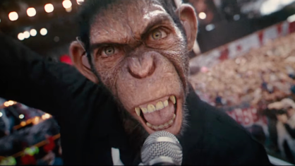 Macaco que representa Robbie Williams no trailer de "Better Man"