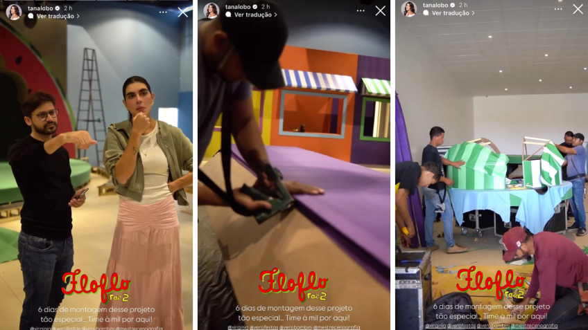 Decoradora mostrou bastidores da montagem da festa de aniversário de Maria Flor • Instagram/Tana Lobo