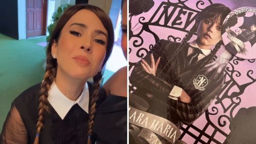 Tatá Werneck se transforma em Wandinha para aniversário da filha