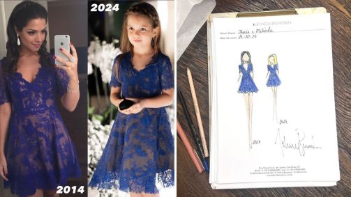 Filha de Thais Fersoza usa vestido do casamento da atriz em renovação de fotos