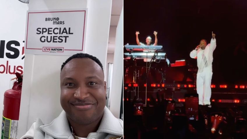 Thiaguinho canta "Cheia de Manias" no show de Bruno Mars em São Paulo • Montagem CNN