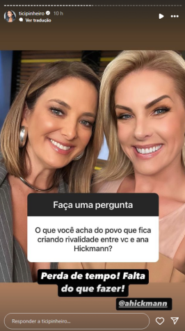 Ticiane Pinheiro sobre rivalidade entre Ana Hickmann • Instagram/ Ticiane Pinheiro