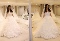 Sem alça e volumoso: detalhes do vestido de Ary Mirelle, noiva de João Gomes