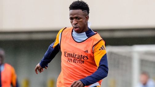 Vini Jr. durante treino do Real Madrid