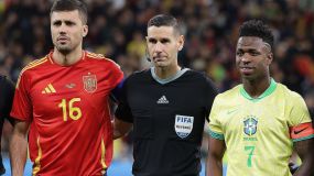 Rodri e Vinicius Júnior, capitães de Espanha e Brasil no amistoso entre as seleções em 2024