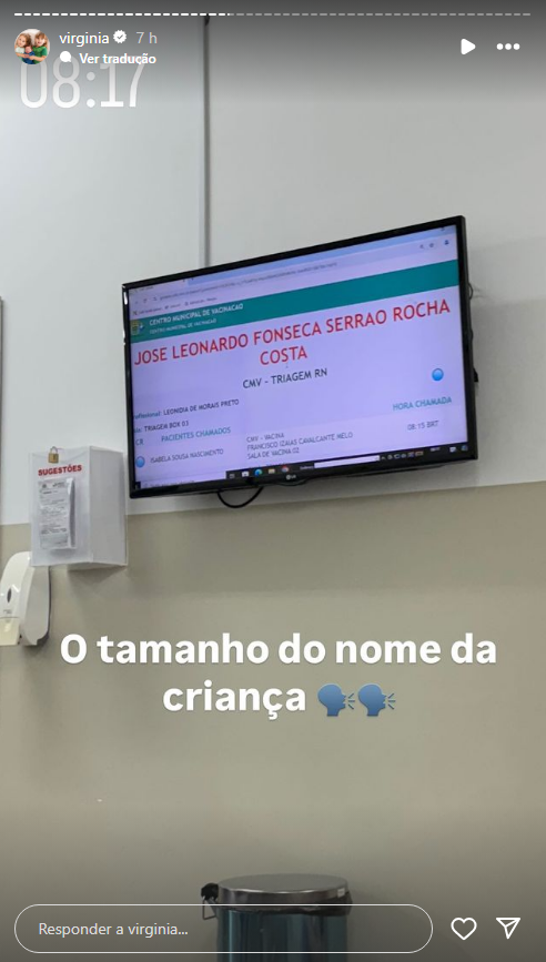 Virginia mostra nome completo do filho em painel de centro de vacinação • Instagram/ Virginia