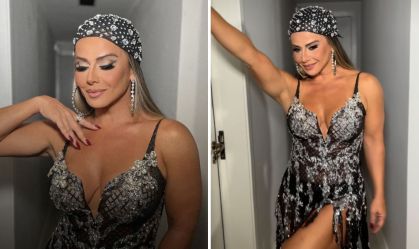 Viviane Araújo adere à tendência fashionista com lenço para ensaio no Salgueiro