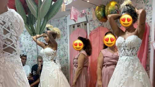 Vivi Noronha prova de vestidos de noiva para se casar com Poze do Rodo