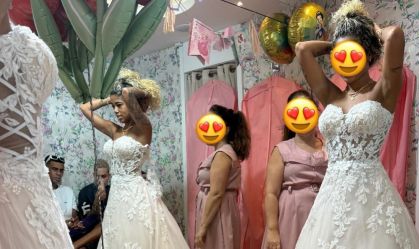 Vivi Noronha prova de vestidos de noiva para se casar com Poze do Rodo