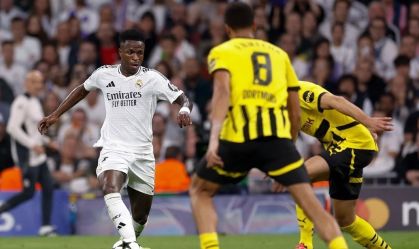 Vini Jr. em ação no duelo entre Real Madrid e Borussia Dortmund em outubro de 2024