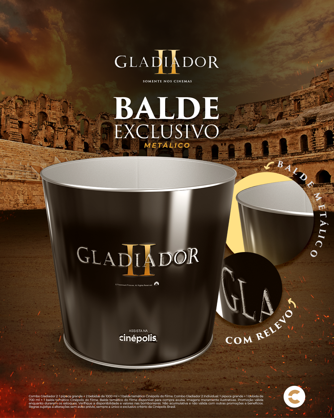 Balde de "Gladiador 2" do Cinépolis • Divulgação/Cinépolis