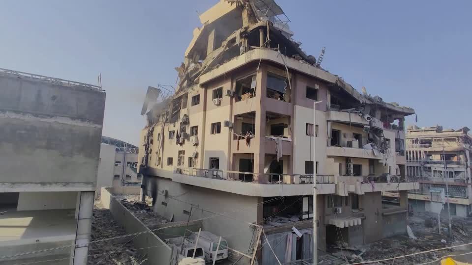 Residential buildings in southern suburbs of Beirut damaged in first Israeli strike in days