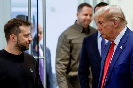 Presidente da Ucrânia, Volodymyr Zelenskiy, e o presidente eleito dos EUA Donald Trump
