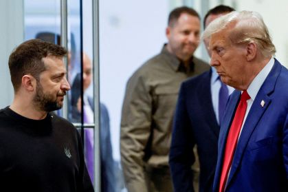 Presidente da Ucrânia, Volodymyr Zelenskiy, e o presidente eleito dos EUA Donald Trump