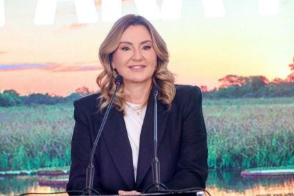 A vice-governadora do Pará, Hana Ghassan durante coletiava de imprensa